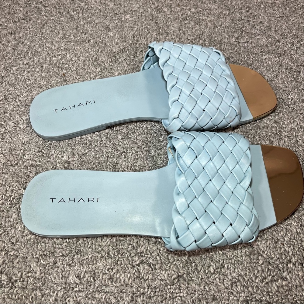 Tahari Woven Slide Sandals Womens Size 8.5 Tristina Aqua Shoes - Picture 3 of 6
